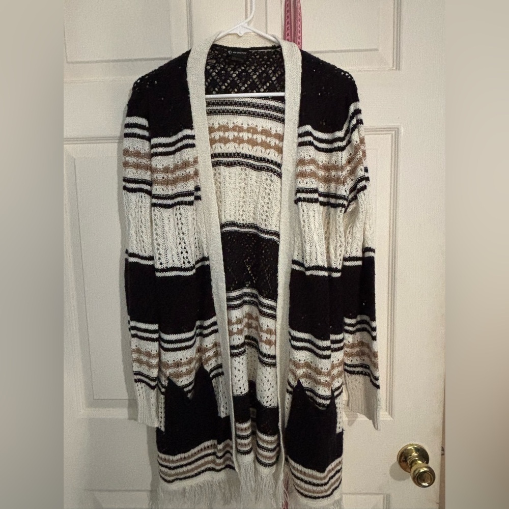 New Directions Black and White Striped Cardigan